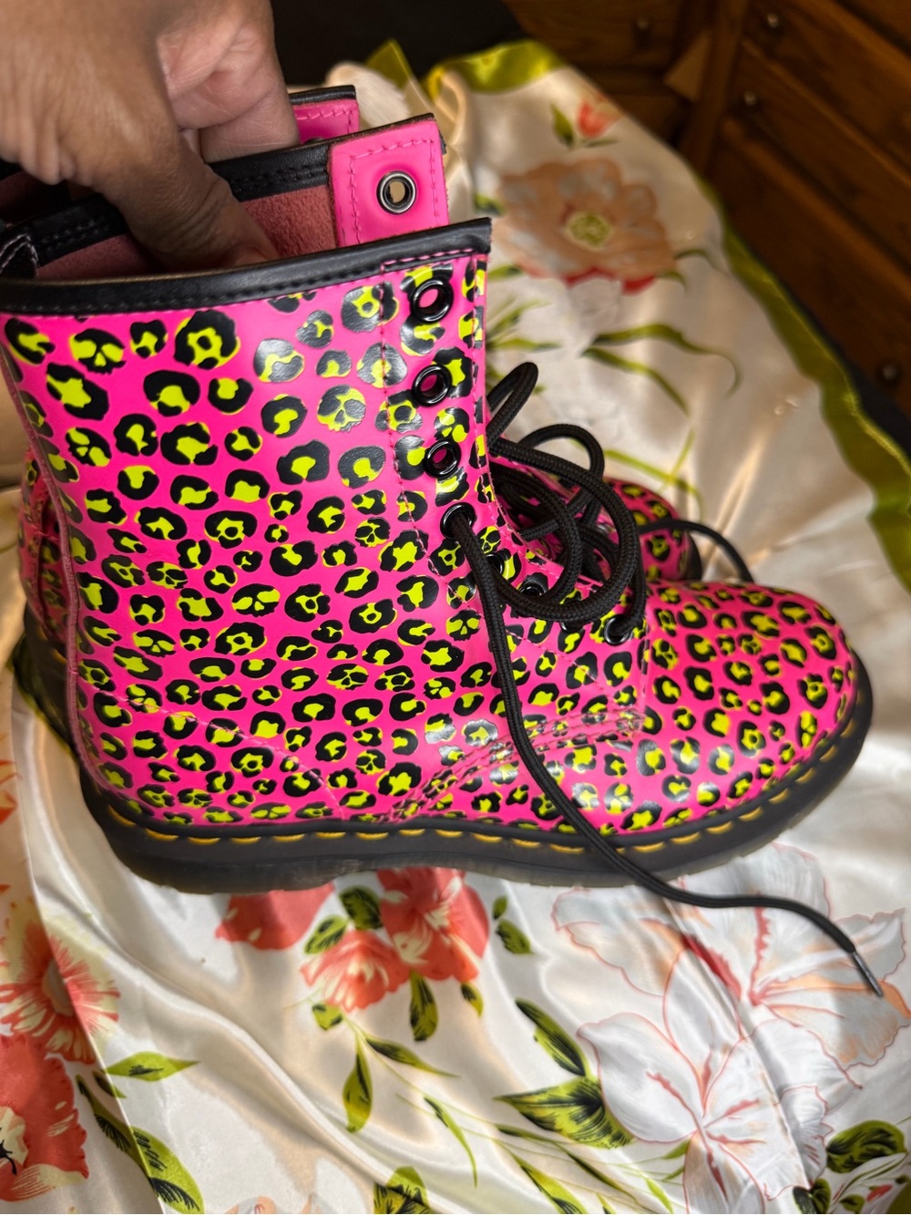 Dr. Martens 8-Eye Neon Pink Leopard Print Combat Boots Women’s US 8
